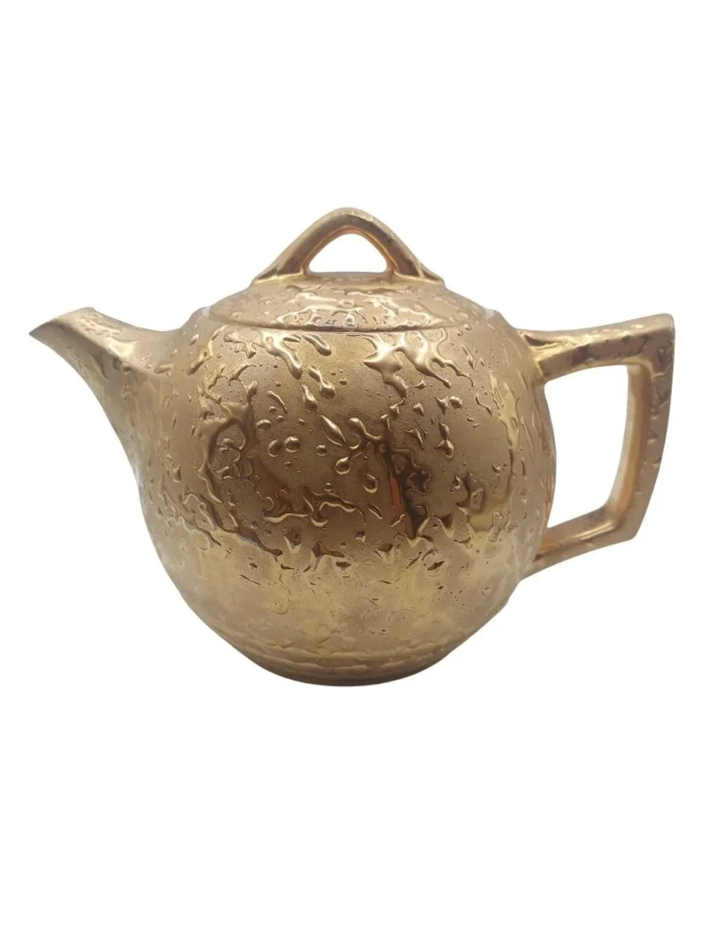 McCoy Pottery Teapot 24K Weeping Gold Sunburst Drip Ceramic Mid-Century Vintage